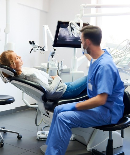 Doctor Wagner talking to dental patient